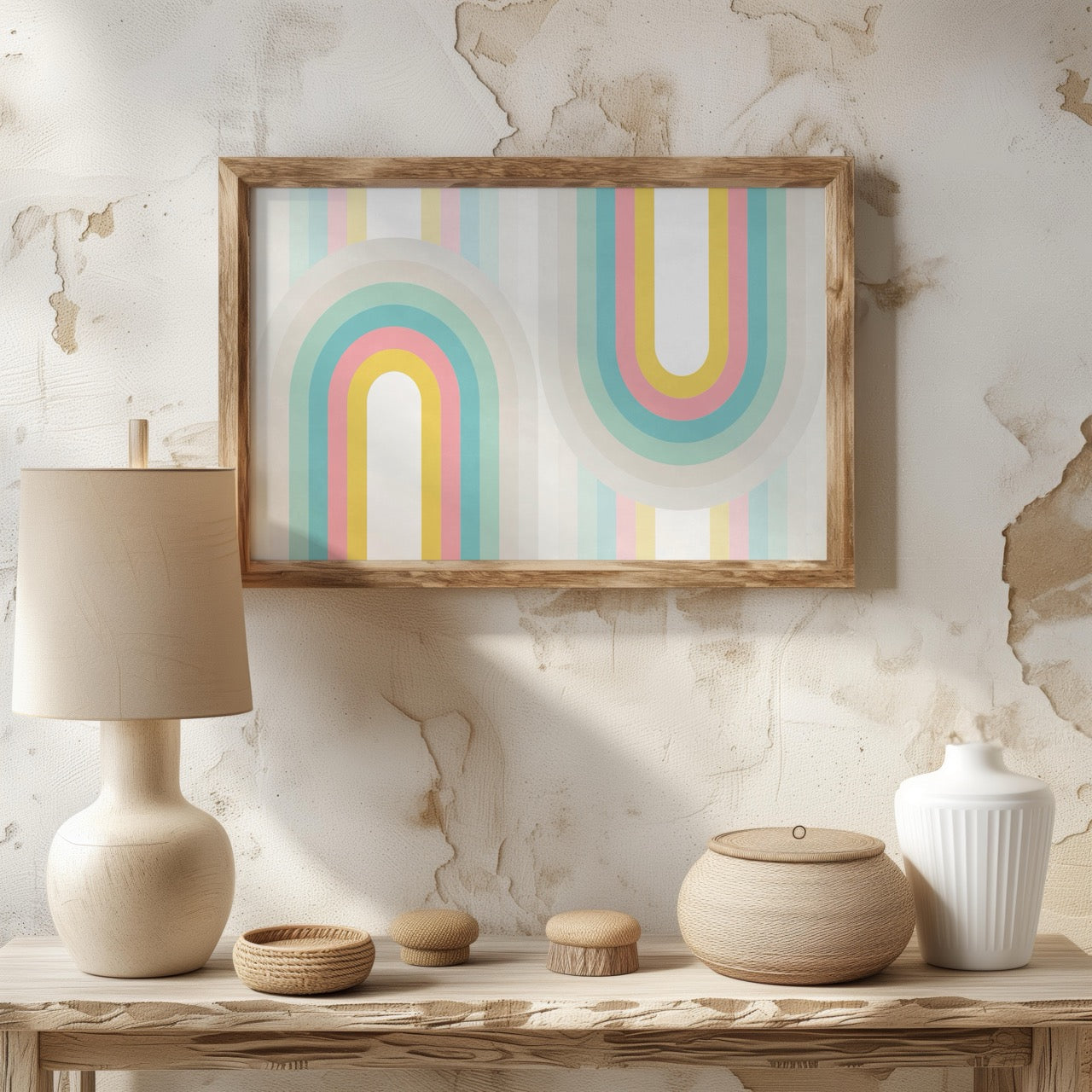 Abstract Pastel Retro Rainbow Arches - Rolled Poster Wall Art Print-2