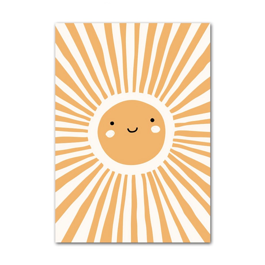 Poster Kinderzimmer Bilder Sonnenstrahlen Blumen Regenbogen Wolke Sonne als Deko Print ohne Rahmen-1