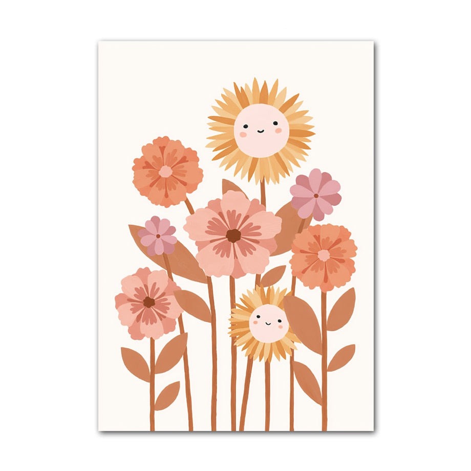 Poster Kinderzimmer Bilder Sonnenstrahlen Blumen Regenbogen Wolke Sonne als Deko Print ohne Rahmen-2
