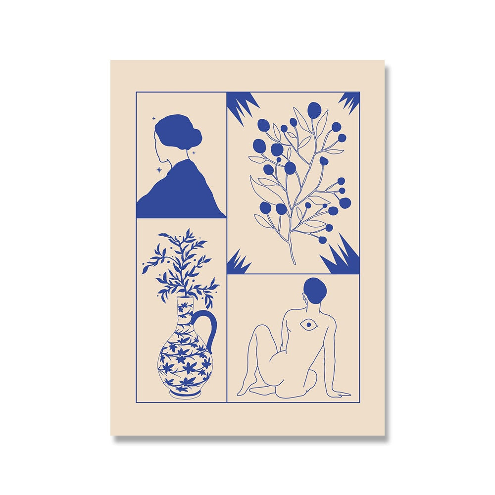 Poster Vintage Amour Wahrsagerin in Retro Stil Liebe macht Sie Blind in Blau als Deko Print ohne Rahmen-6