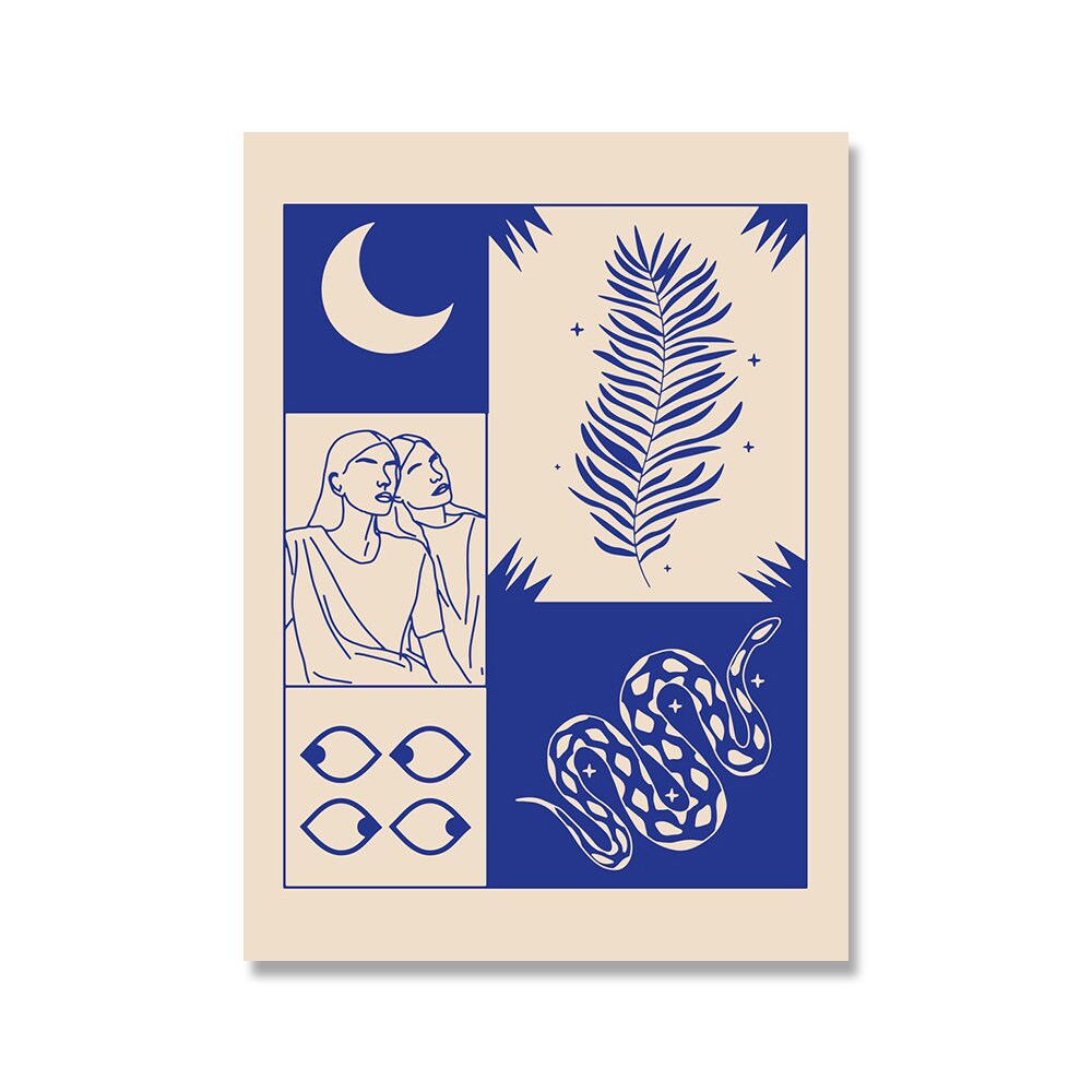 Poster Vintage Amour Wahrsagerin in Retro Stil Liebe macht Sie Blind in Blau als Deko Print ohne Rahmen-5