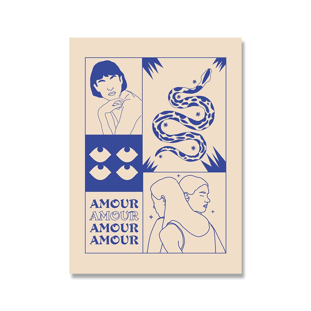 Poster Vintage Amour Wahrsagerin in Retro Stil Liebe macht Sie Blind in Blau als Deko Print ohne Rahmen-7