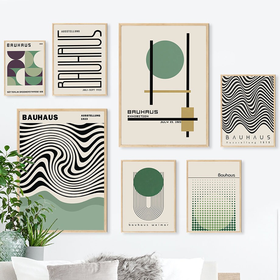 Poster Bauhaus Wandkunst Vintage Grün I Wandbilder Wohnzimmer & Schlafzimmer I Deko Print Bilder I ohne Rahmen-0