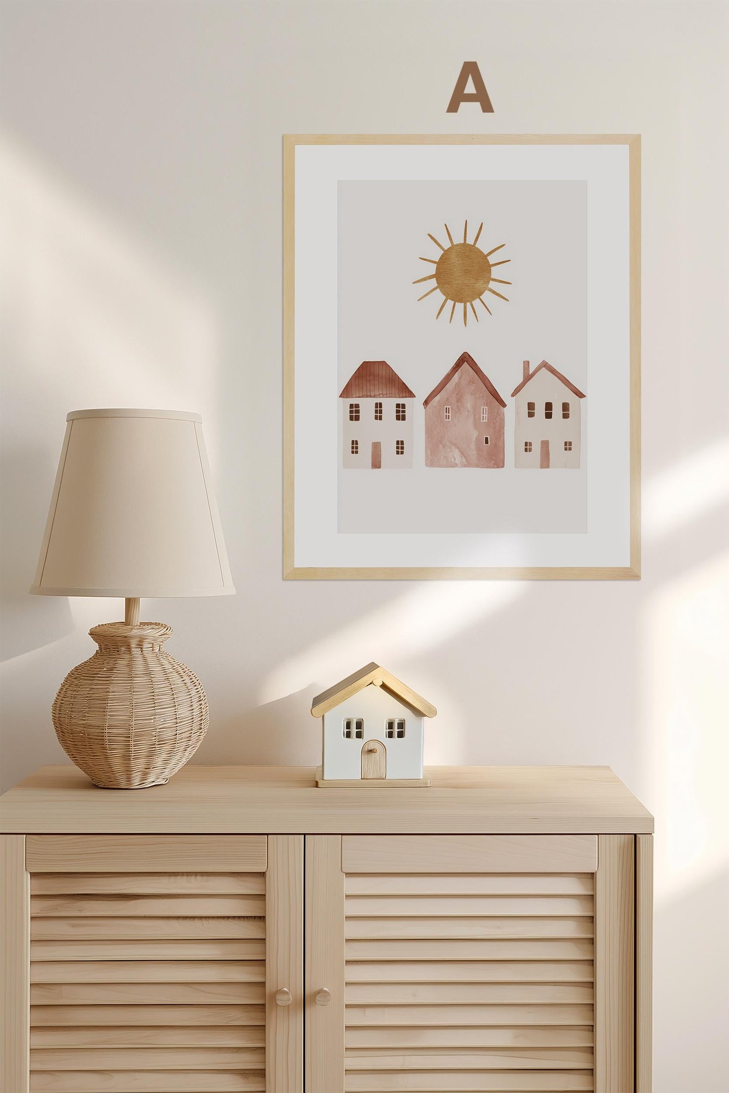 Boho Babyzimmer Poster · Niedliche Ente , Schmetterlinge, Gänseblümchen, Häuser & Sonne Scandi Kinderzimmer Deko · Deko Print ohne Rahmen-3
