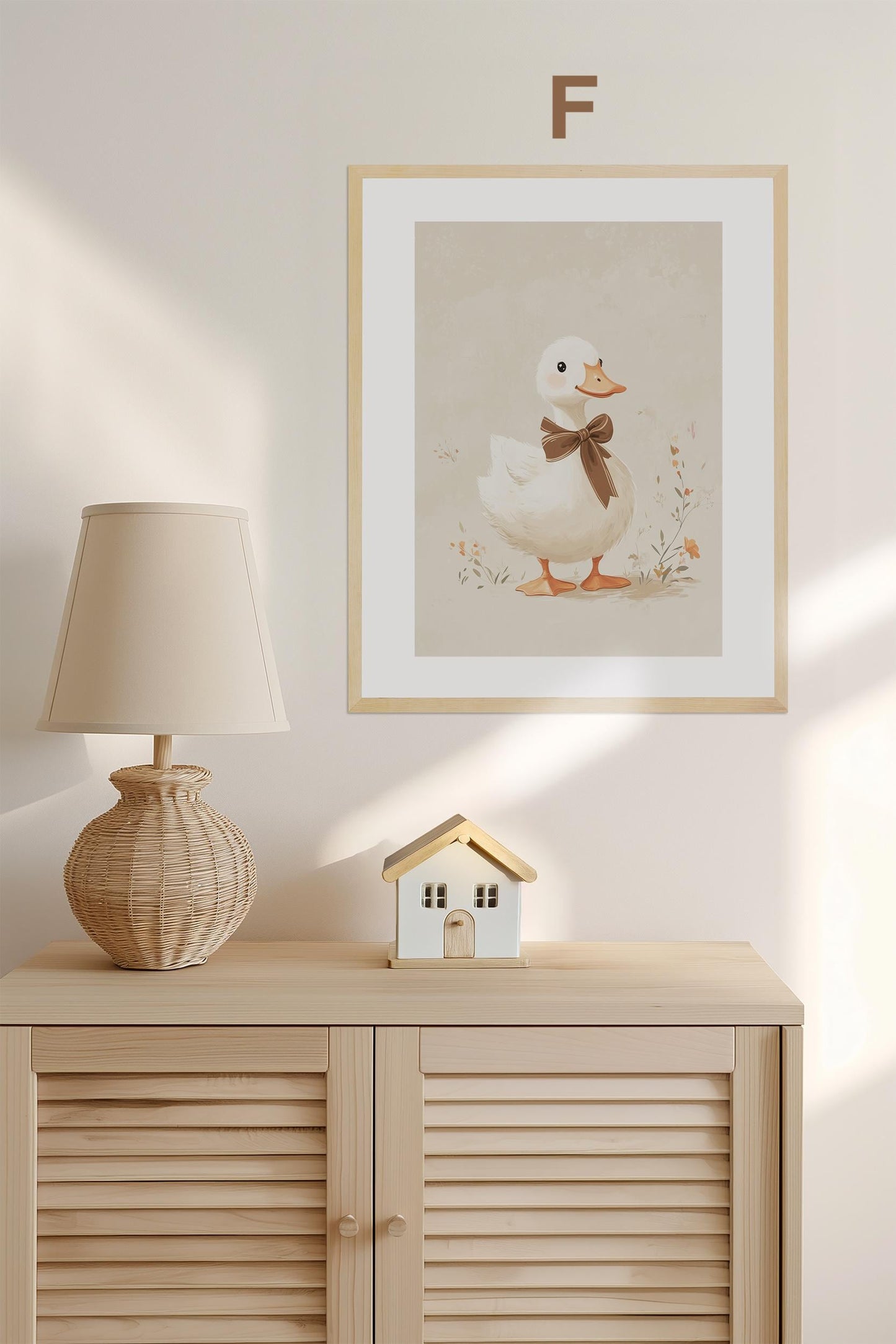 Boho Babyzimmer Poster · Niedliche Ente , Schmetterlinge, Gänseblümchen, Häuser & Sonne Scandi Kinderzimmer Deko · Deko Print ohne Rahmen-8