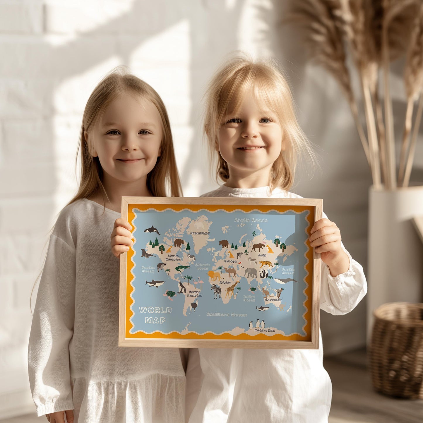 Poster Kinderzimmer Weltkarte · Tiere der Welt für Kinder · Lernposter mit Kontinenten & Ozeanen · Pädagogische Deko · Print ohne Rahmen-2