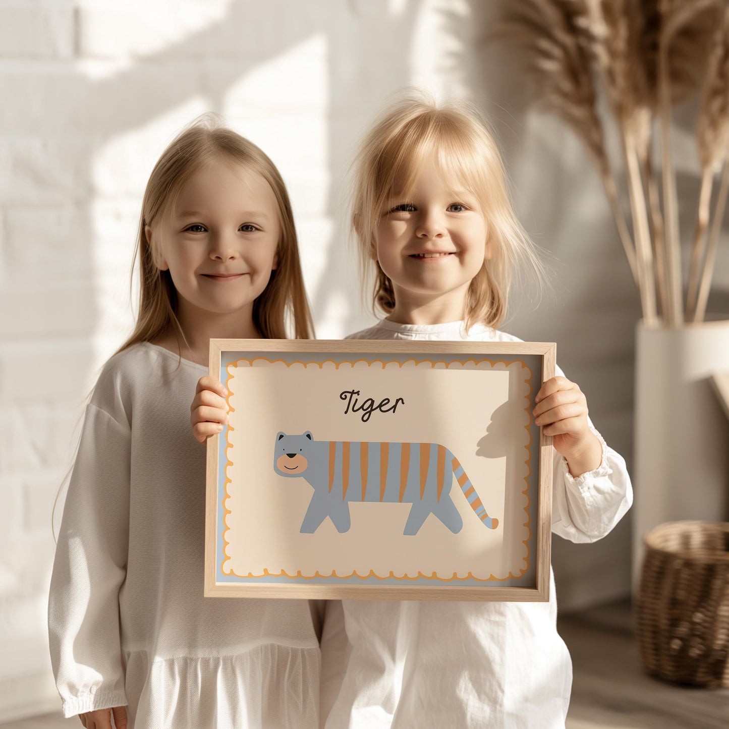 Poster Kinderzimmer Tiger · Süßer blauer Tiger mit Streifen · Tierposter für Jungen & Mädchen · Skandi Dekoprint ohne Rahmen-1