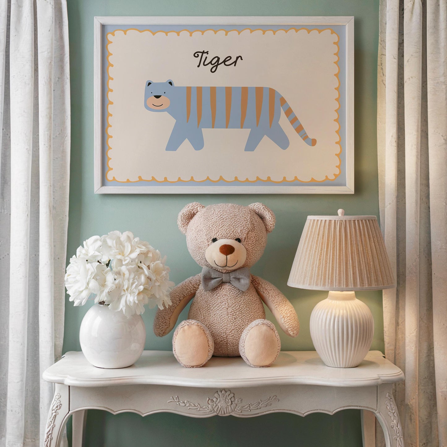 Poster Kinderzimmer Tiger · Süßer blauer Tiger mit Streifen · Tierposter für Jungen & Mädchen · Skandi Dekoprint ohne Rahmen-2