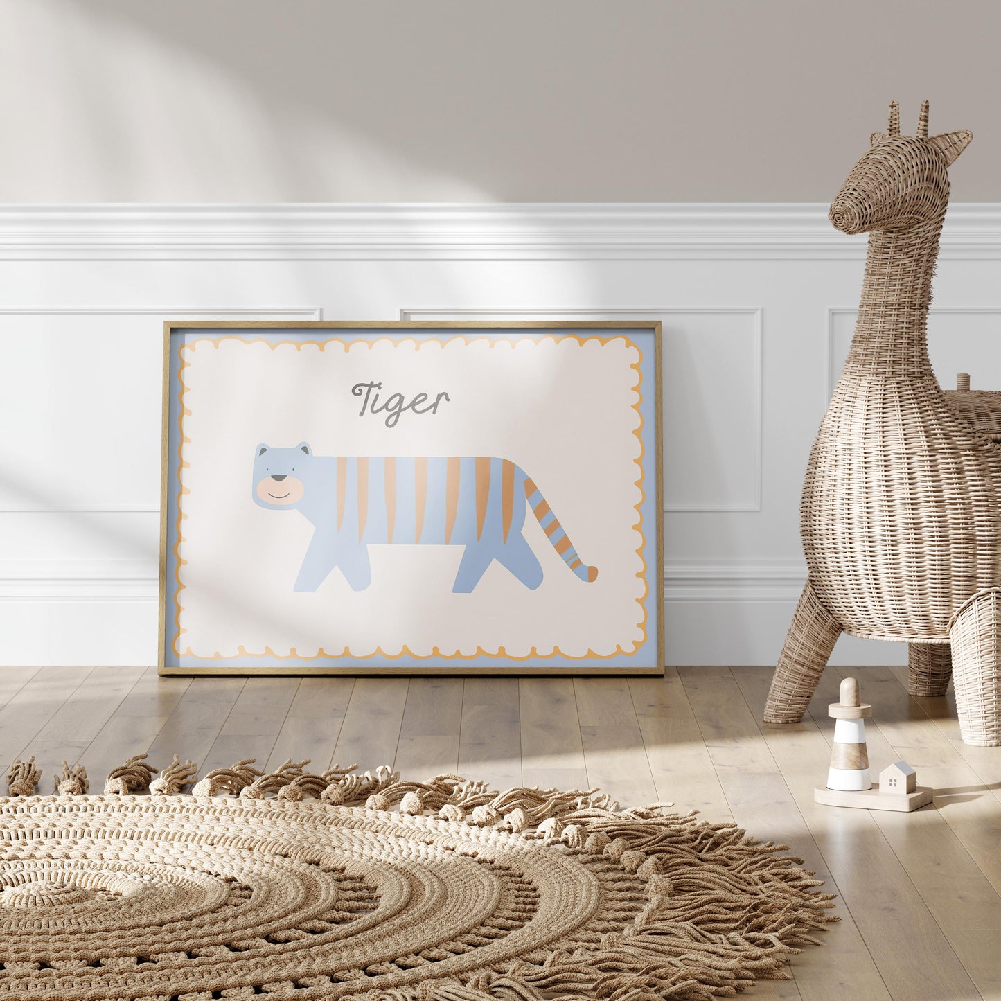 Poster Kinderzimmer Tiger · Süßer blauer Tiger mit Streifen · Tierposter für Jungen & Mädchen · Skandi Dekoprint ohne Rahmen-4