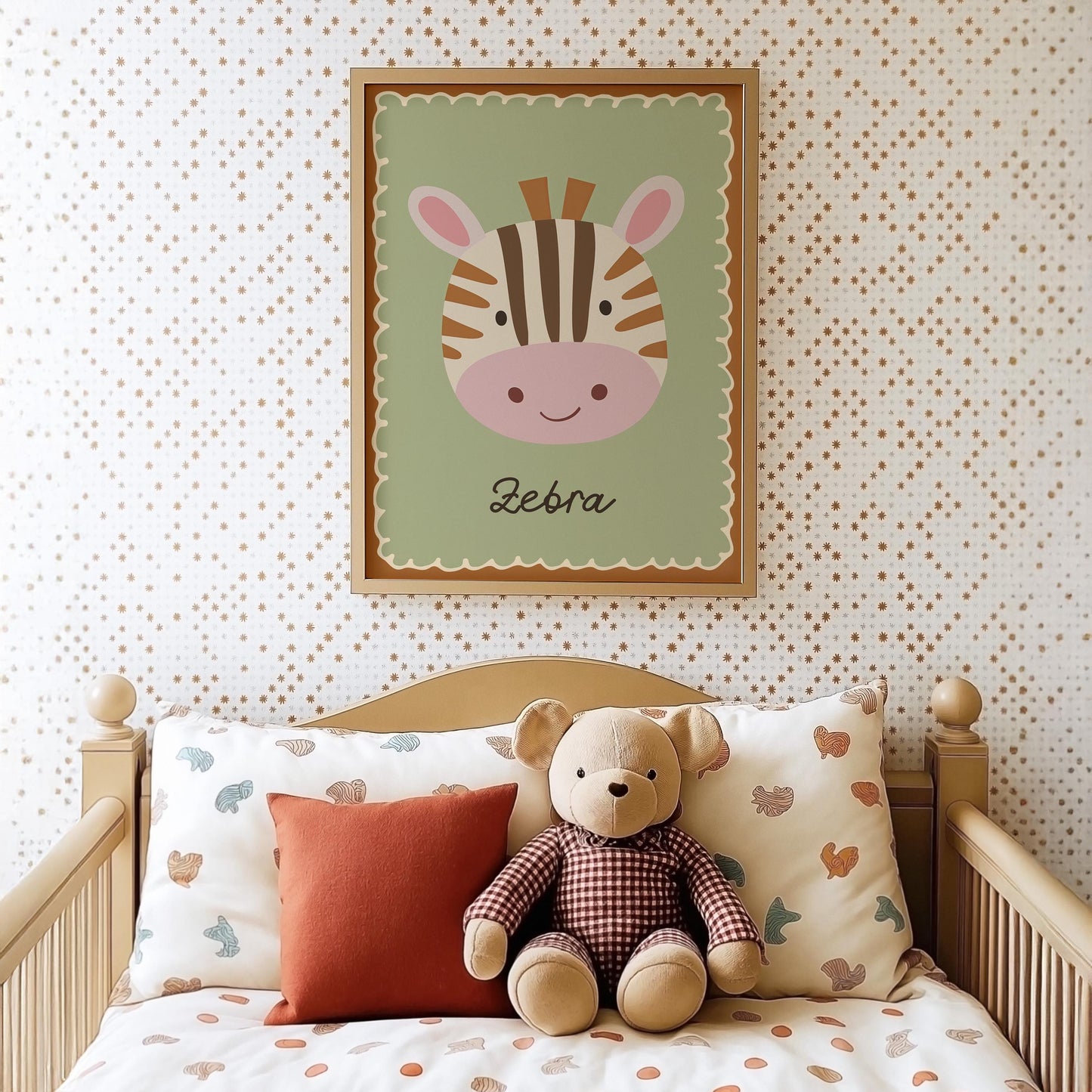 Poster Kinderzimmer Zebra · Niedliches Tiermotiv auf Grün · Safari Deko für Babyzimmer · Liebevoll illustriert · Dekoprint ohne Rahmen-4