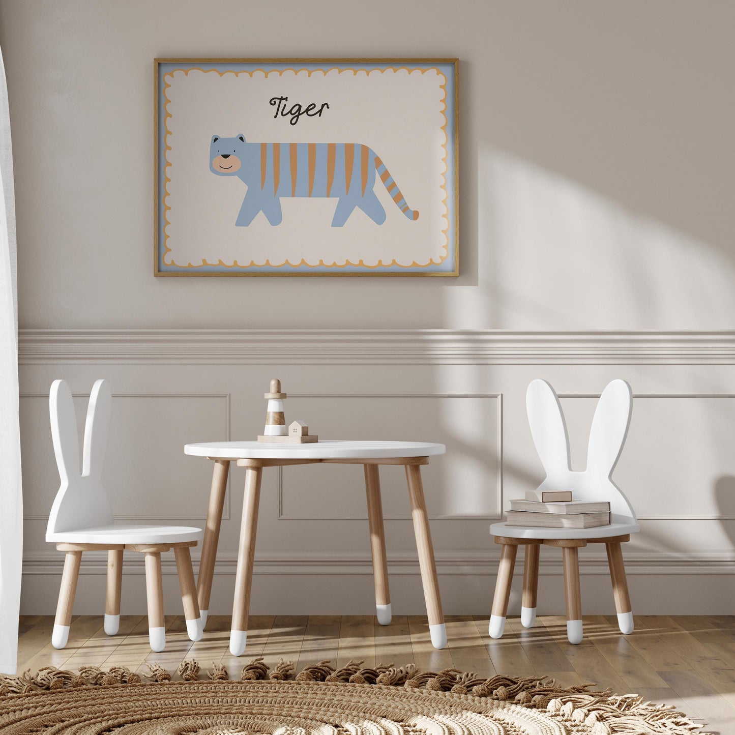 Poster Kinderzimmer Tiger · Süßer blauer Tiger mit Streifen · Tierposter für Jungen & Mädchen · Skandi Dekoprint ohne Rahmen-3