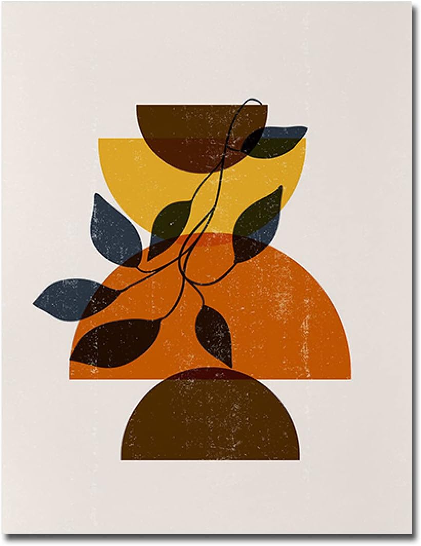 Poster Boho Abtrakt Sonne Halbkreise und Blätter mit Gelbtönen als Deko Print ohne Rahmen-8