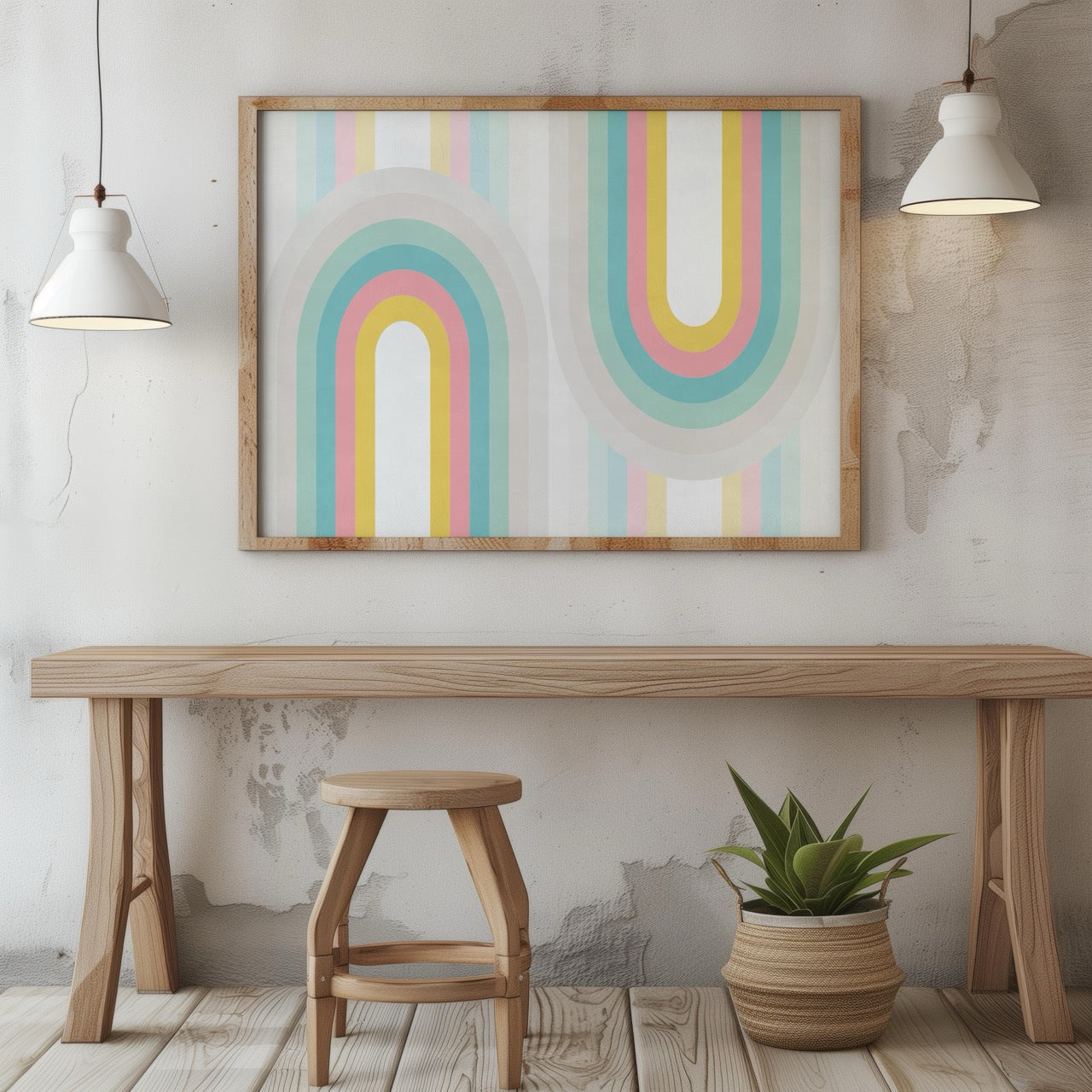 Abstract Pastel Retro Rainbow Arches - Rolled Poster Wall Art Print-4