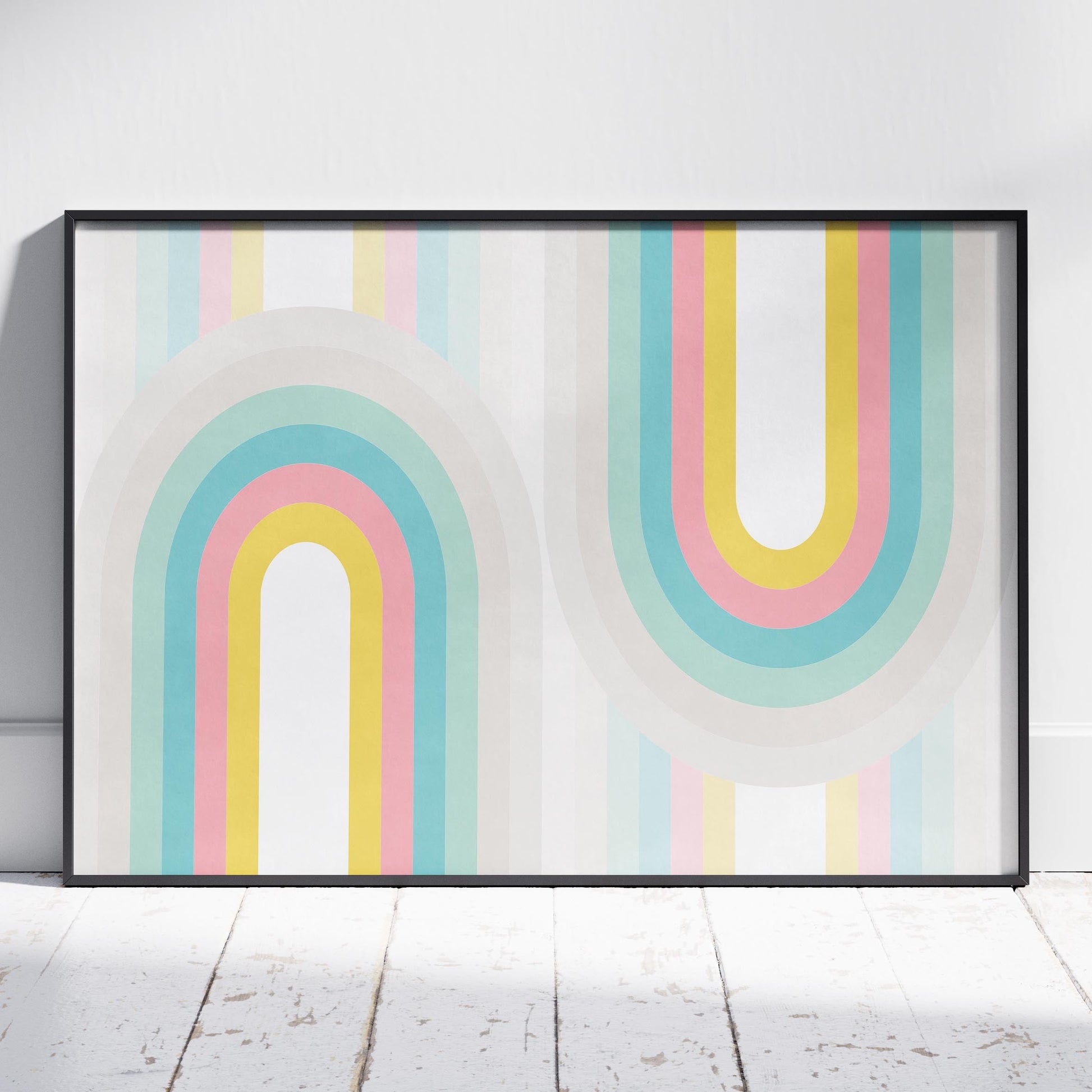 Abstract Pastel Retro Rainbow Arches - Rolled Poster Wall Art Print-0