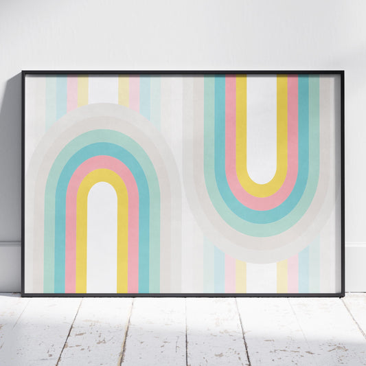 Abstract Pastel Retro Rainbow Arches - Rolled Poster Wall Art Print-0