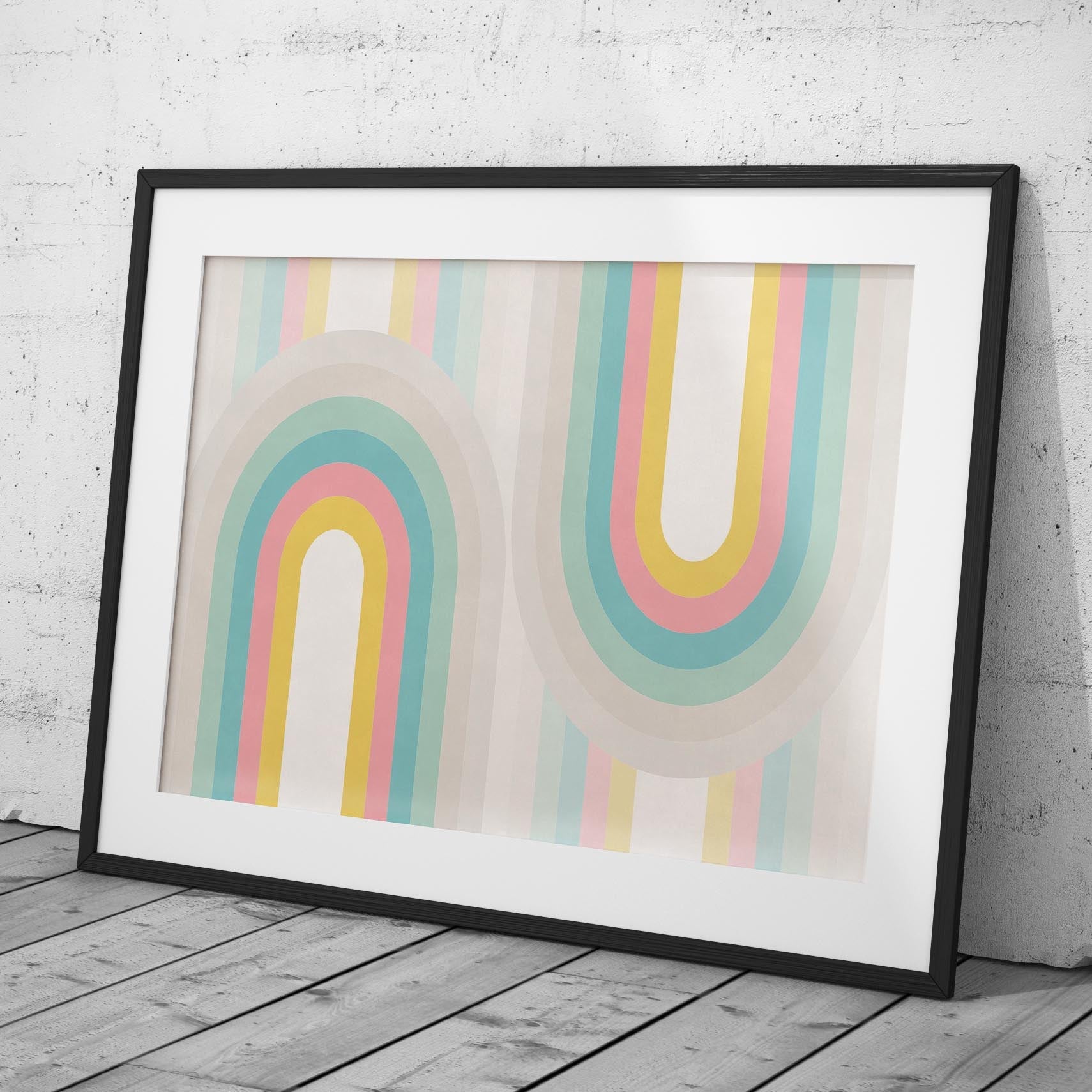 Abstract Pastel Retro Rainbow Arches - Rolled Poster Wall Art Print-3