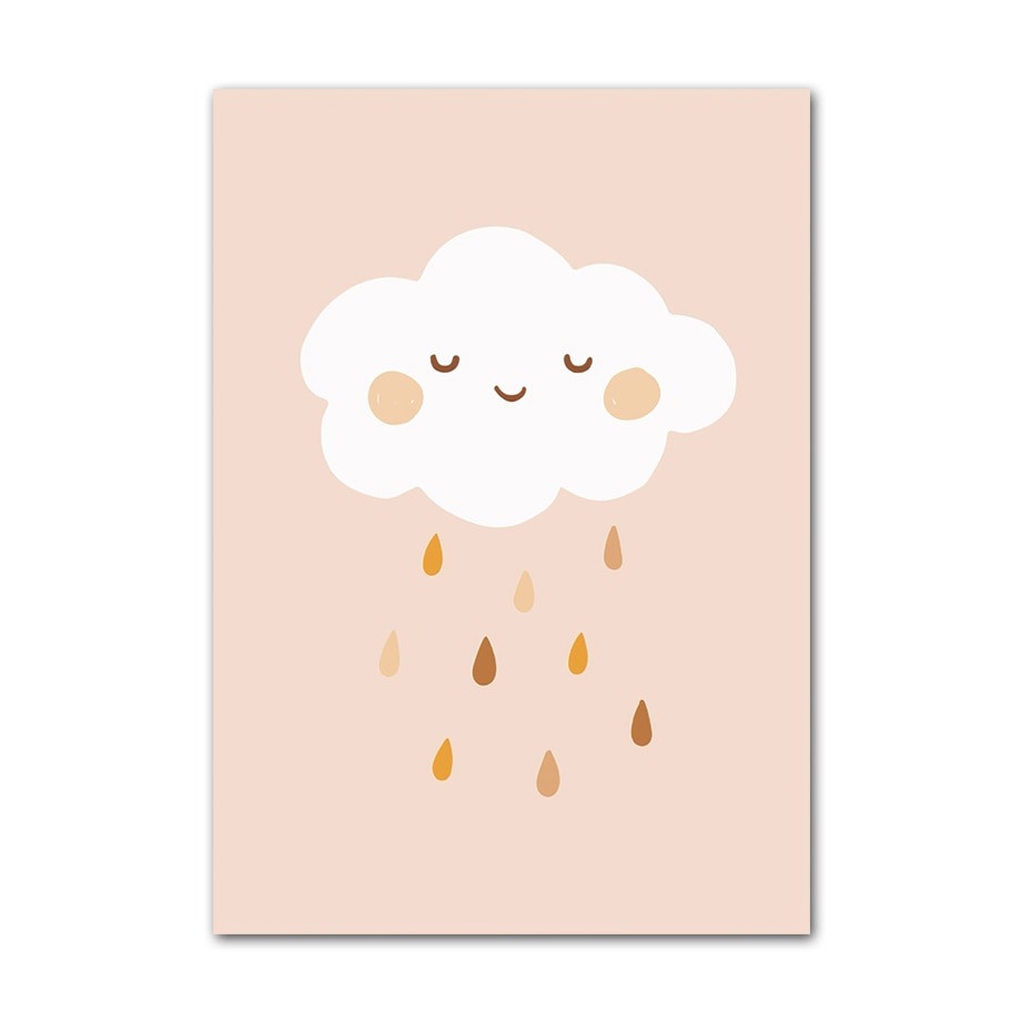 Poster Kinderzimmer Bilder Sonnenstrahlen Blumen Regenbogen Wolke Sonne als Deko Print ohne Rahmen-3
