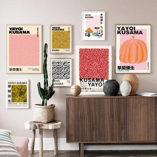 Poster Modern Yayoi Kusama Abstrakt Nordic | Bilder Wohnzimmer | Wandbilder Schlafzimmer | Deko Print ohne Rahmen | Bilder Set Kunstdruck-0