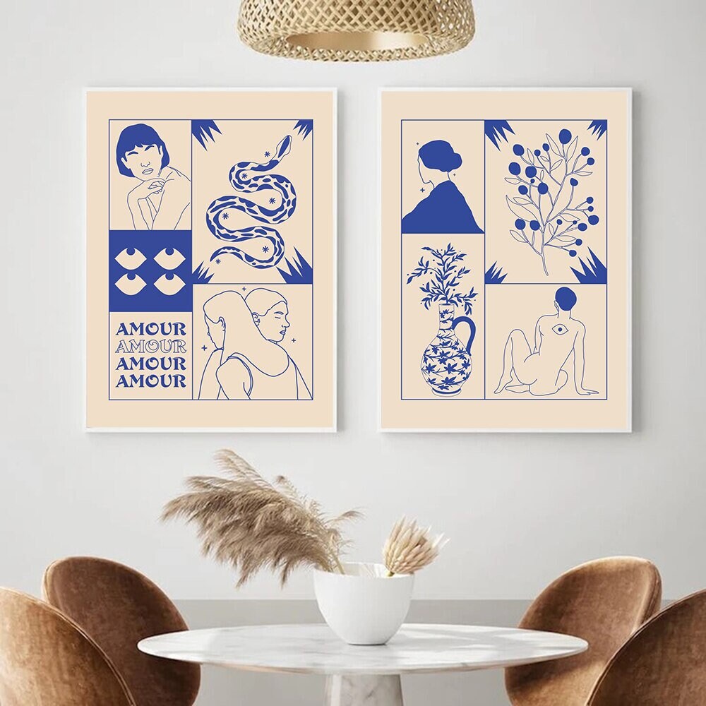 Poster Vintage Amour Wahrsagerin in Retro Stil Liebe macht Sie Blind in Blau als Deko Print ohne Rahmen-3