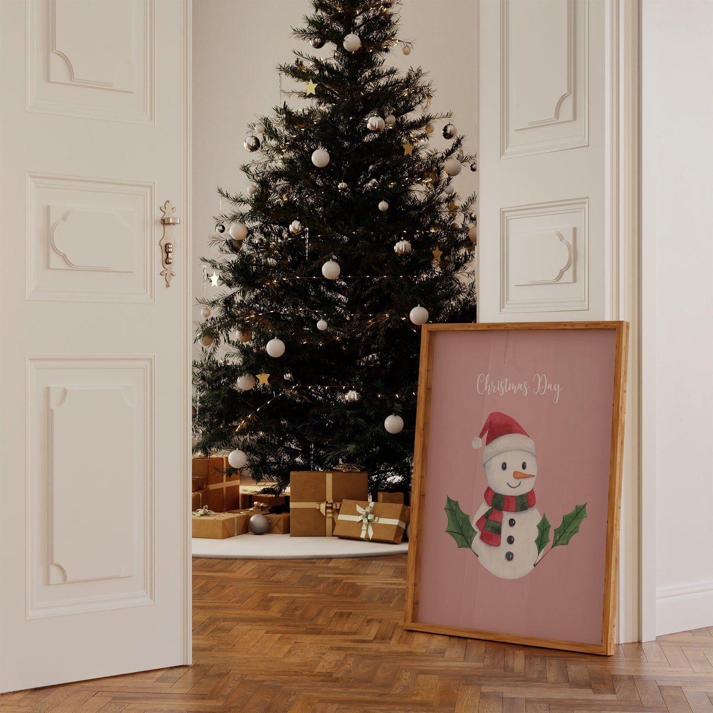 Weihnachtsposter Merry Christmas Aquarell · Geschenkidee · Weihnachtsbaum Schneemann Zuckerstange · Wand deko · Deko Print · ohne Rahmen-3