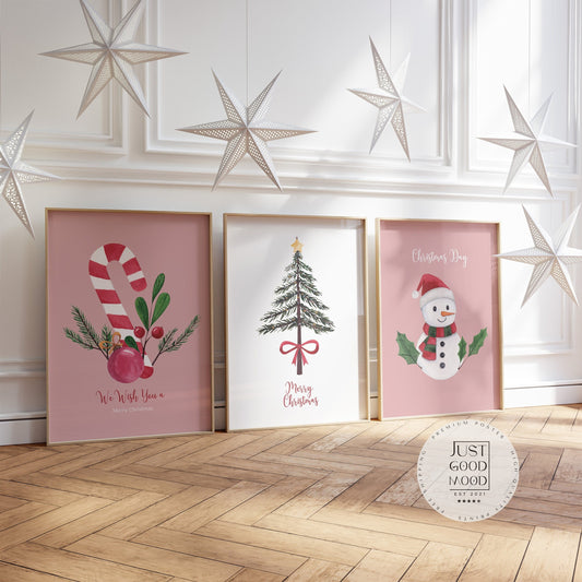 Weihnachtsposter Merry Christmas Aquarell · Geschenkidee · Weihnachtsbaum Schneemann Zuckerstange · Wand deko · Deko Print · ohne Rahmen-0