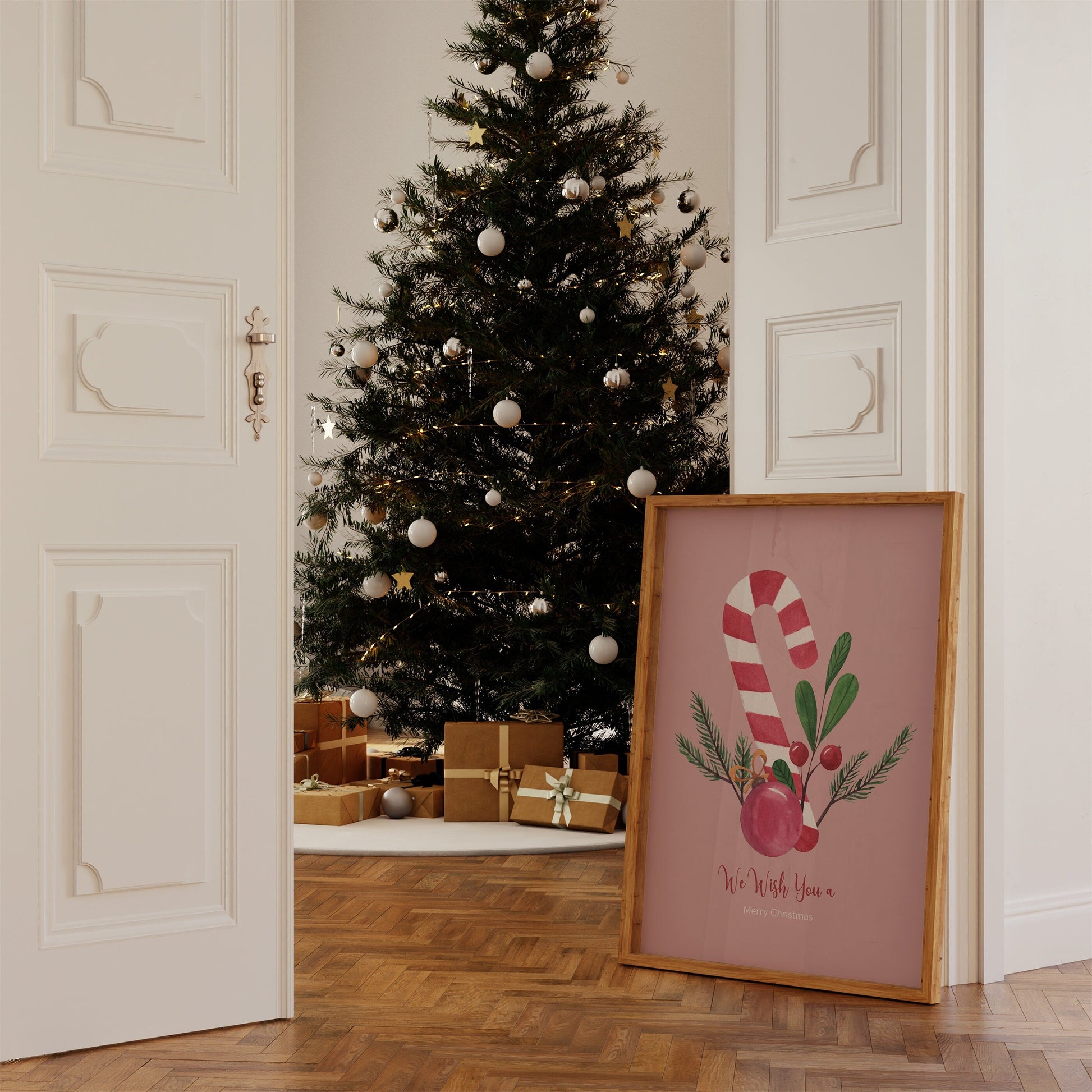Weihnachtsposter Merry Christmas Aquarell · Geschenkidee · Weihnachtsbaum Schneemann Zuckerstange · Wand deko · Deko Print · ohne Rahmen-1