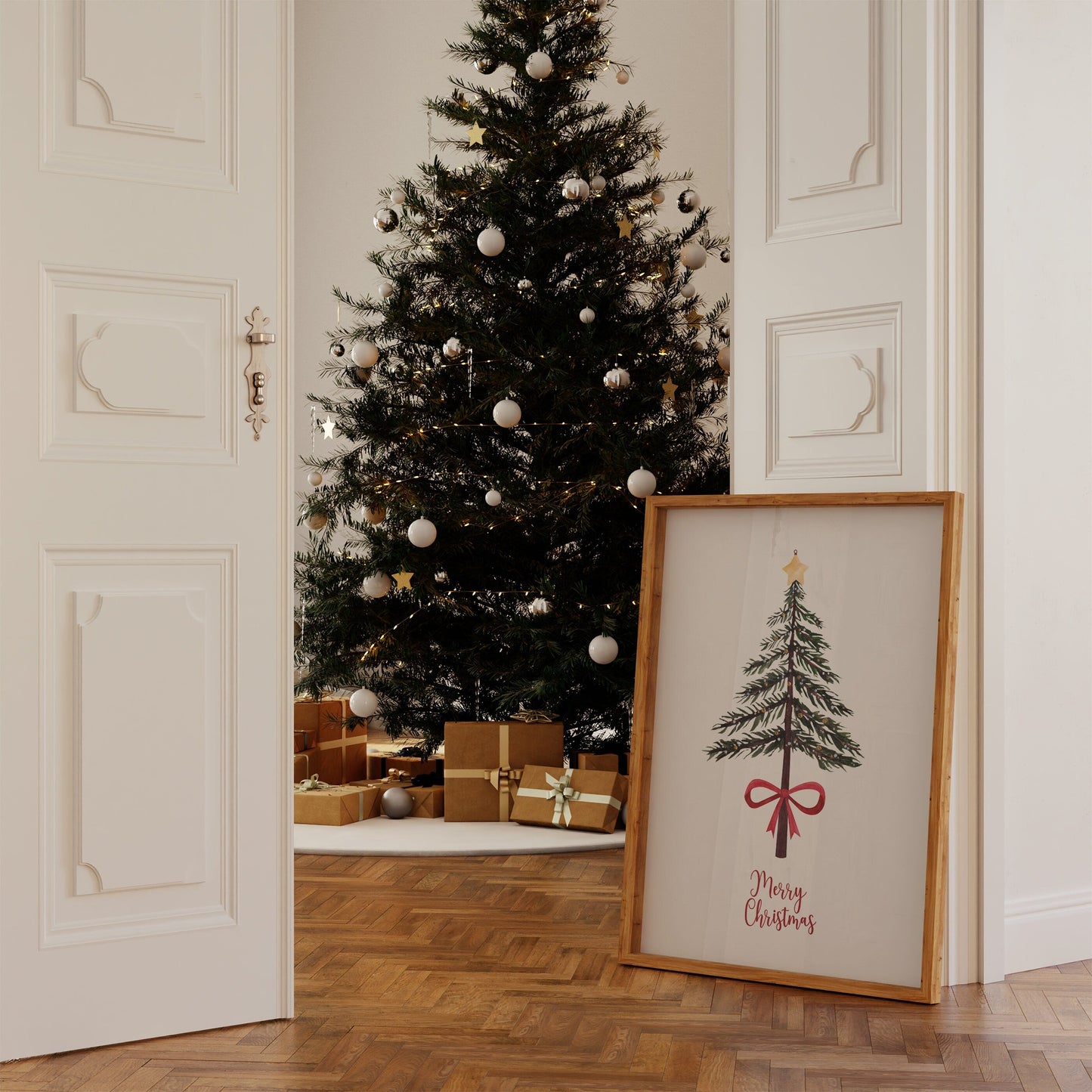 Weihnachtsposter Merry Christmas Aquarell · Geschenkidee · Weihnachtsbaum Schneemann Zuckerstange · Wand deko · Deko Print · ohne Rahmen-2