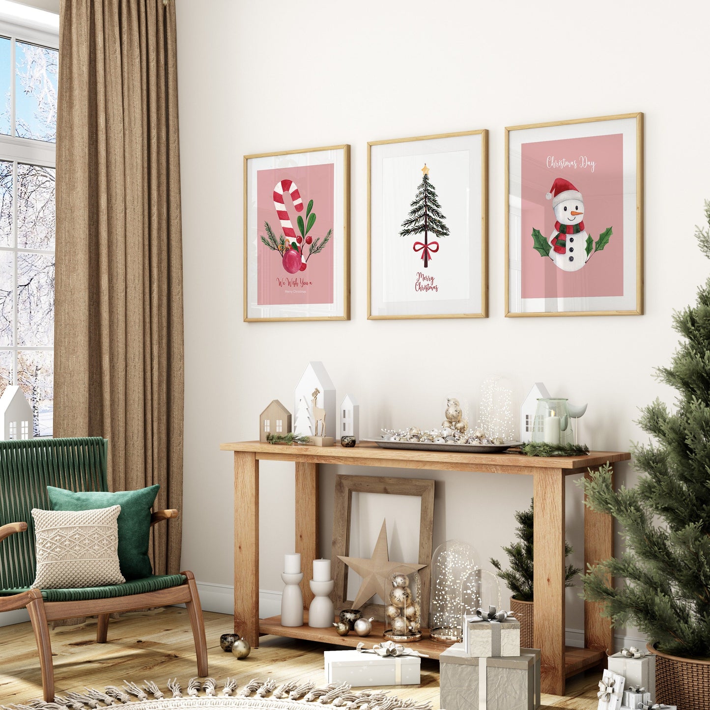 Weihnachtsposter Merry Christmas Aquarell · Geschenkidee · Weihnachtsbaum Schneemann Zuckerstange · Wand deko · Deko Print · ohne Rahmen-4