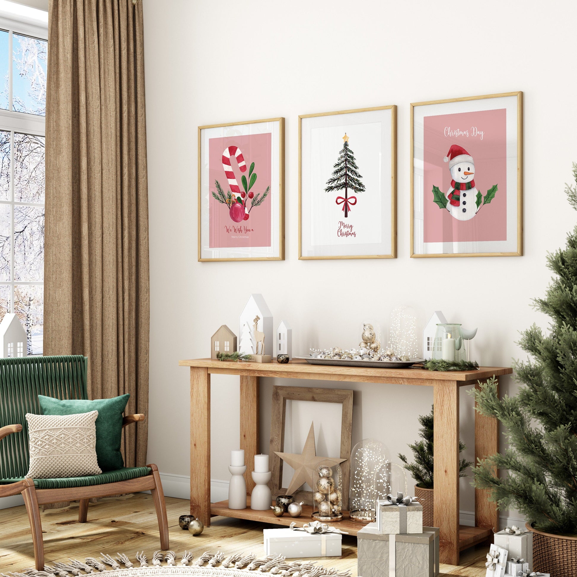 Weihnachtsposter Merry Christmas Aquarell · Geschenkidee · Weihnachtsbaum Schneemann Zuckerstange · Wand deko · Deko Print · ohne Rahmen-4
