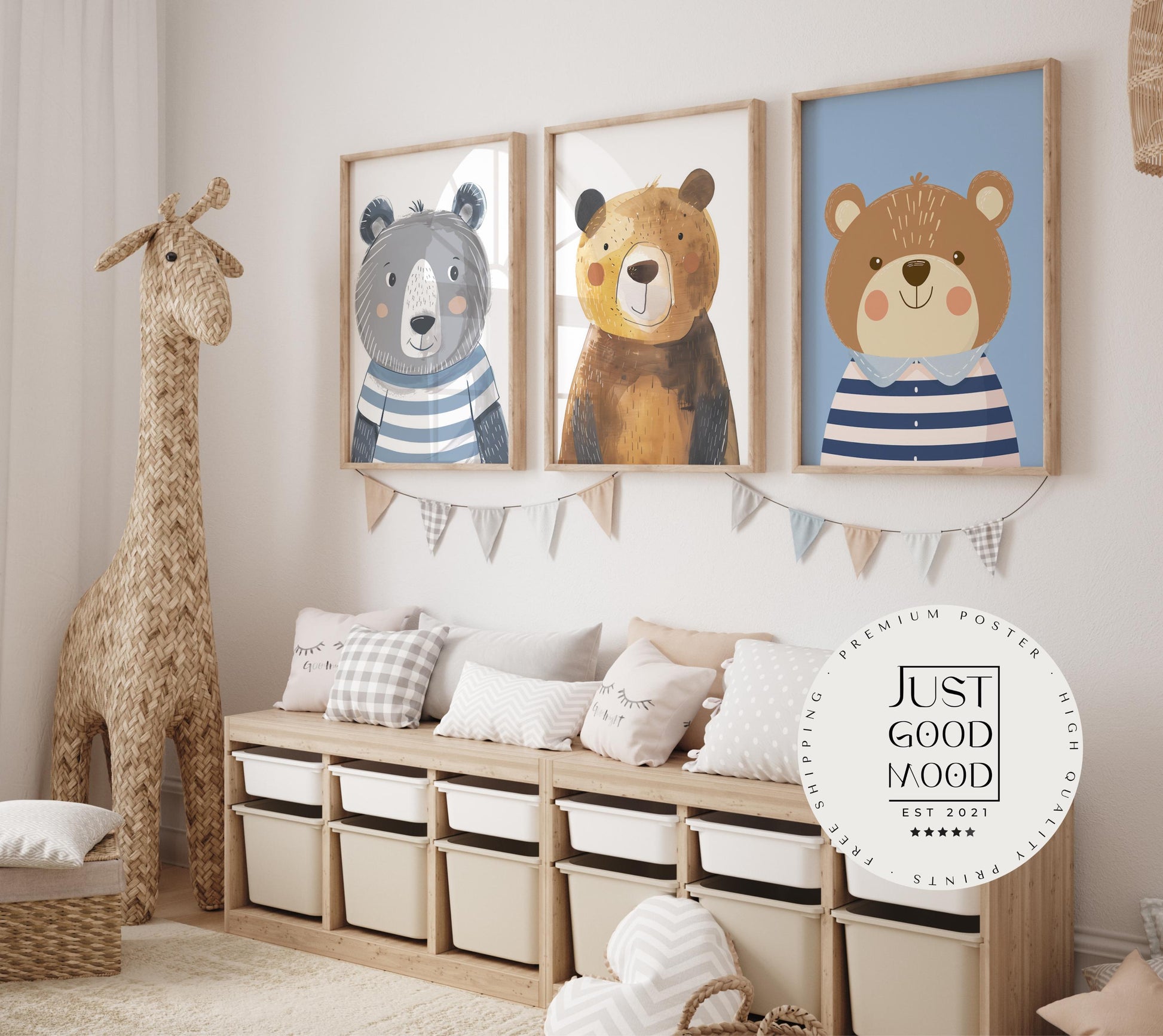 Poster Kinderzimmer Bär Wald Dschungel Aquarell Löwe Elefant · Kinderzimmer Bilder · Wand Deko · Kunst Druck · Deko Print · ohne Rahmen-1