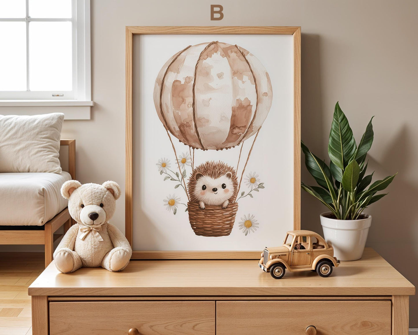 Boho Babyzimmer Poster · Wolke, Heißluftballon , Herzen , Mond und Sterne , Haus und Sonne , Schmetterlinge · Deko Print ohne Rahmen-4