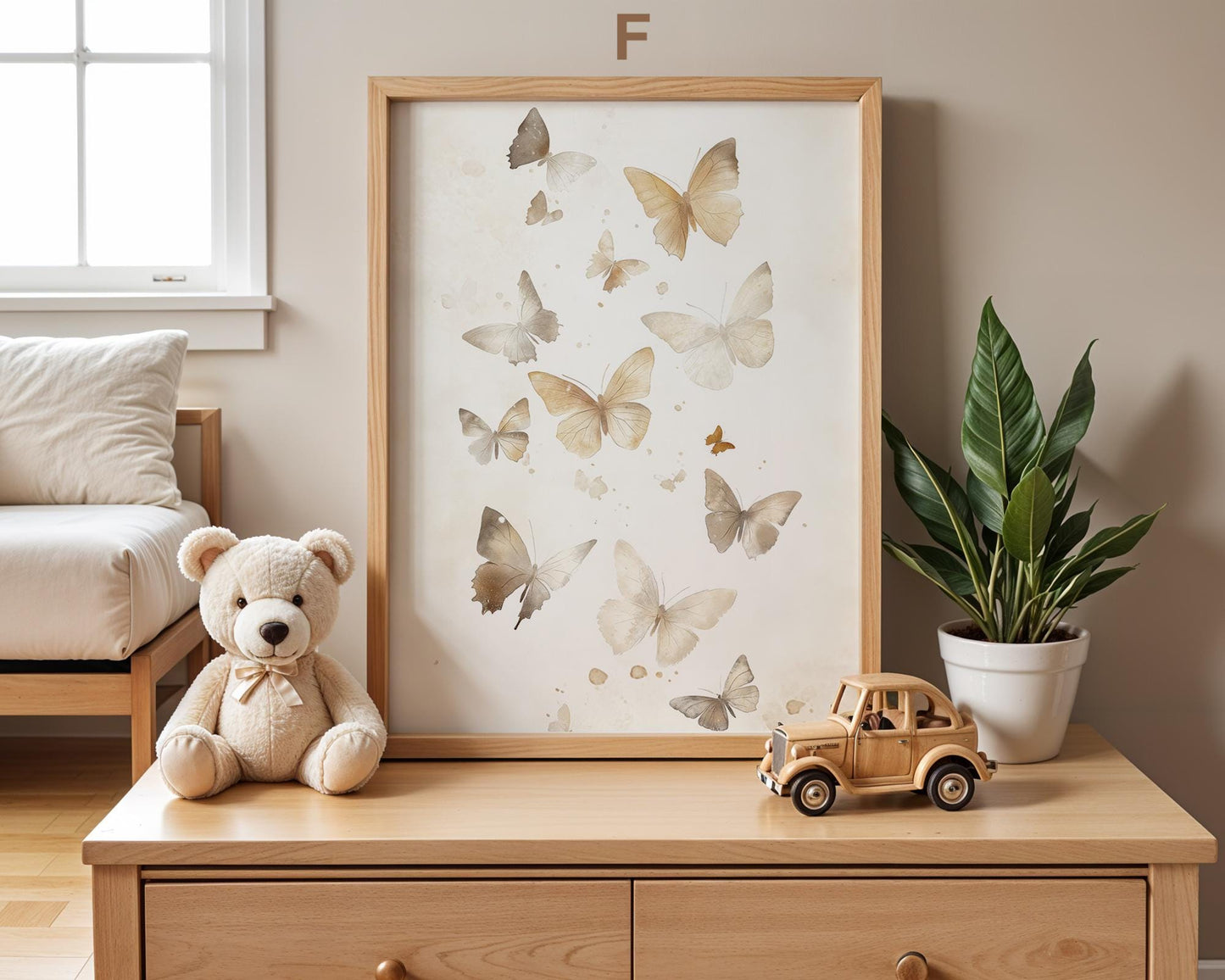 Boho Babyzimmer Poster · Wolke, Heißluftballon , Herzen , Mond und Sterne , Haus und Sonne , Schmetterlinge · Deko Print ohne Rahmen-8