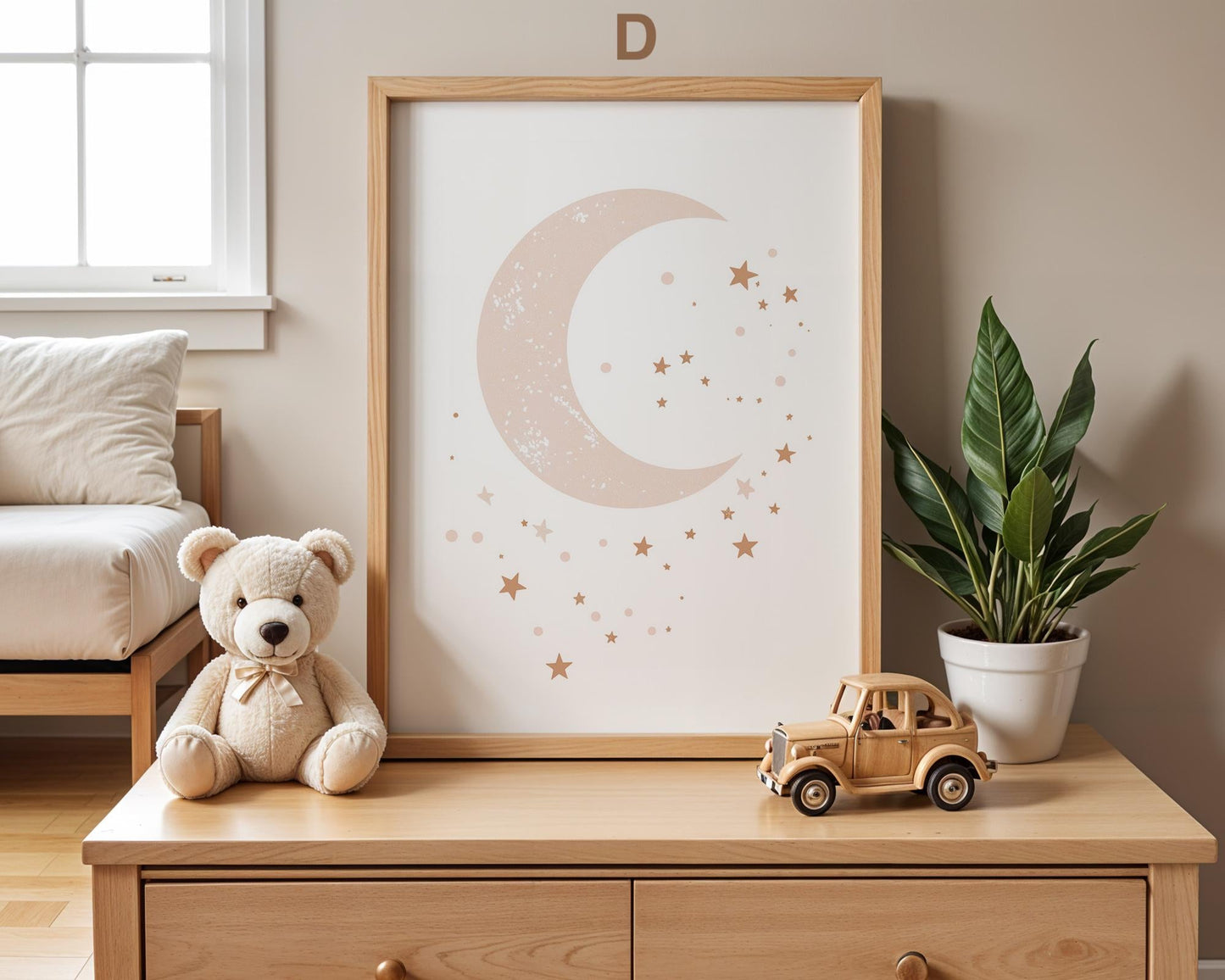 Boho Babyzimmer Poster · Wolke, Heißluftballon , Herzen , Mond und Sterne , Haus und Sonne , Schmetterlinge · Deko Print ohne Rahmen-6
