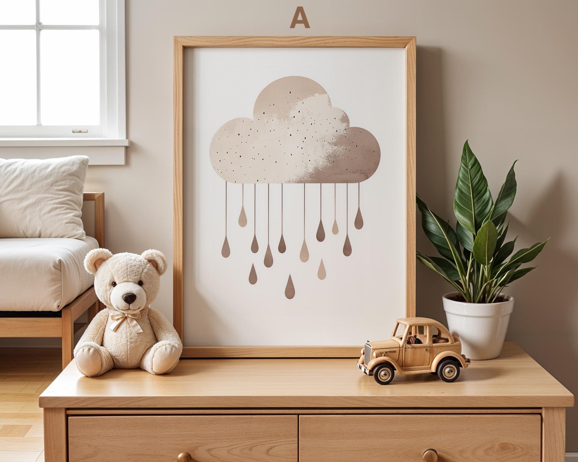 Boho Babyzimmer Poster · Wolke, Heißluftballon , Herzen , Mond und Sterne , Haus und Sonne , Schmetterlinge · Deko Print ohne Rahmen-3