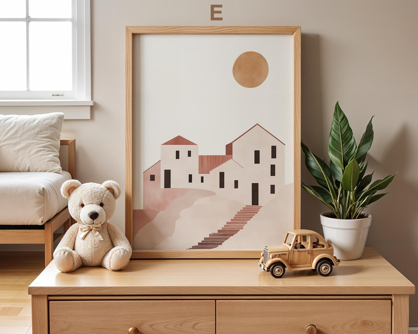 Boho Babyzimmer Poster · Wolke, Heißluftballon , Herzen , Mond und Sterne , Haus und Sonne , Schmetterlinge · Deko Print ohne Rahmen-7