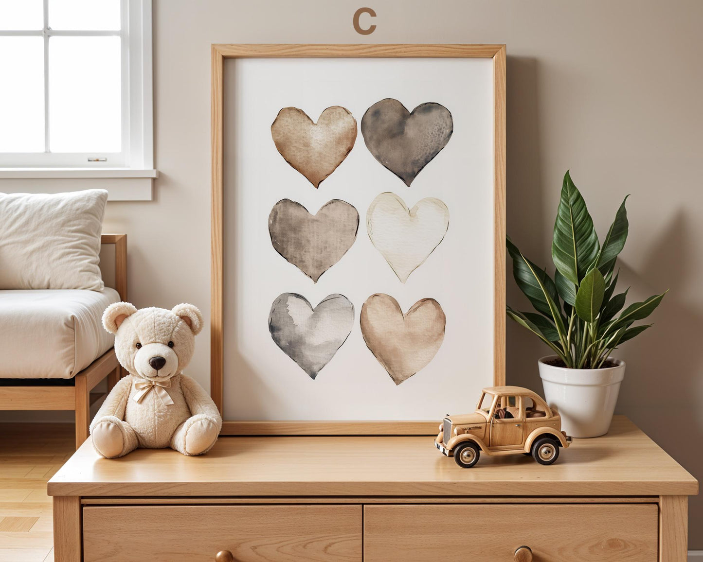 Boho Babyzimmer Poster · Wolke, Heißluftballon , Herzen , Mond und Sterne , Haus und Sonne , Schmetterlinge · Deko Print ohne Rahmen-5
