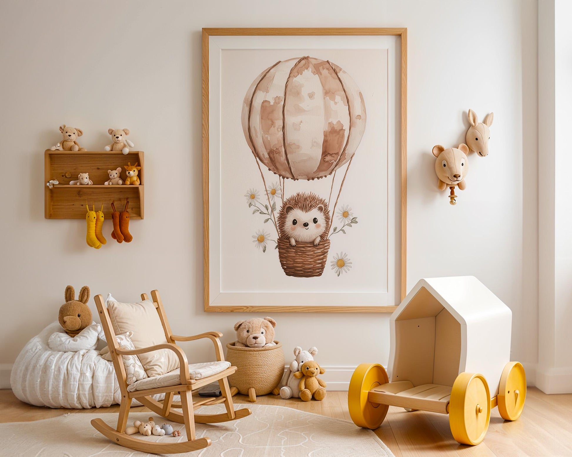 Boho Babyzimmer Poster · Wolke, Heißluftballon , Herzen , Mond und Sterne , Haus und Sonne , Schmetterlinge · Deko Print ohne Rahmen-2