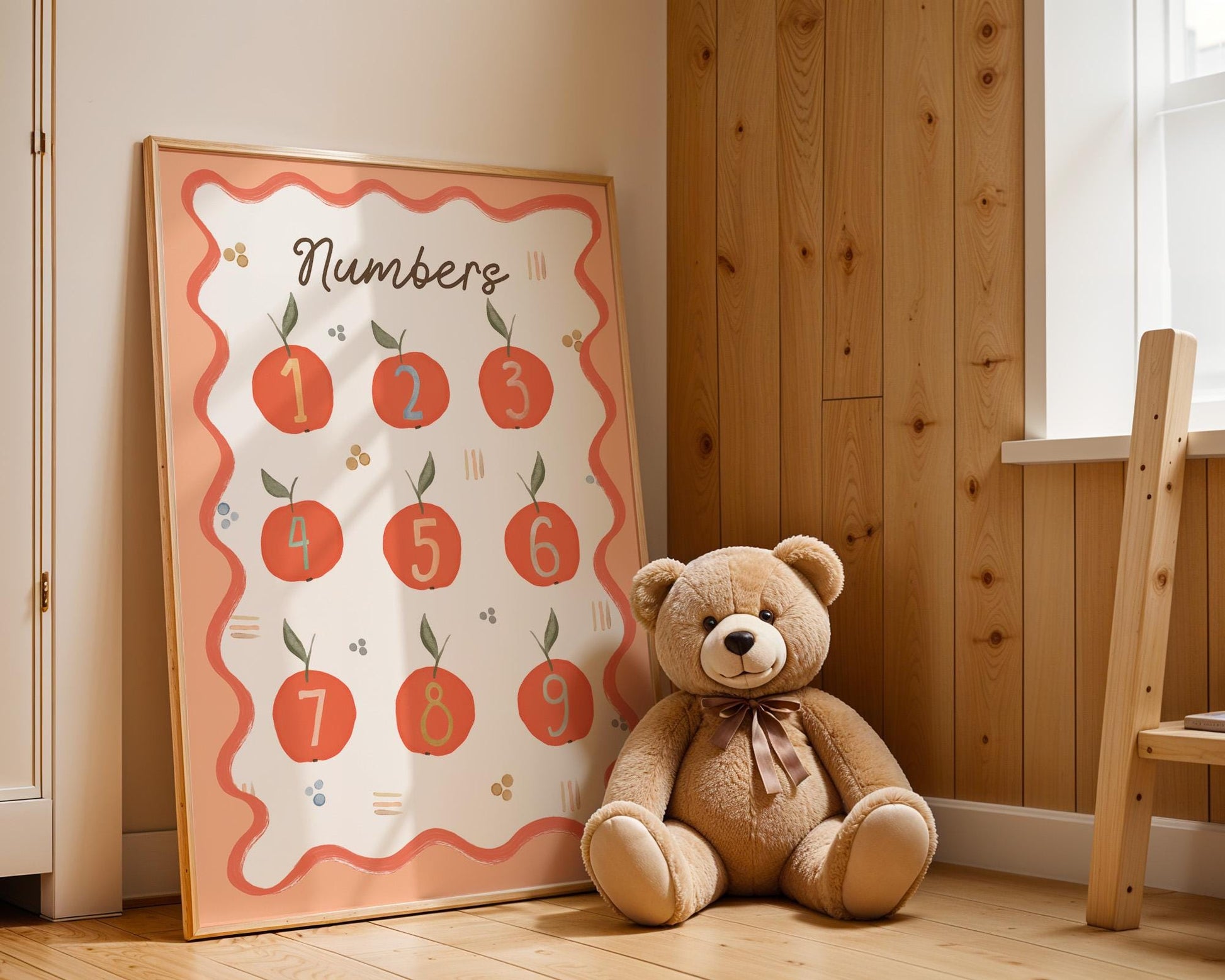 Poster Kinderzimmer Zahlen · Lernposter mit Früchten 19 · Spielerisch Zählen lernen · Pädagogische Deko im Boho Stil · Ohne Rahmen-2