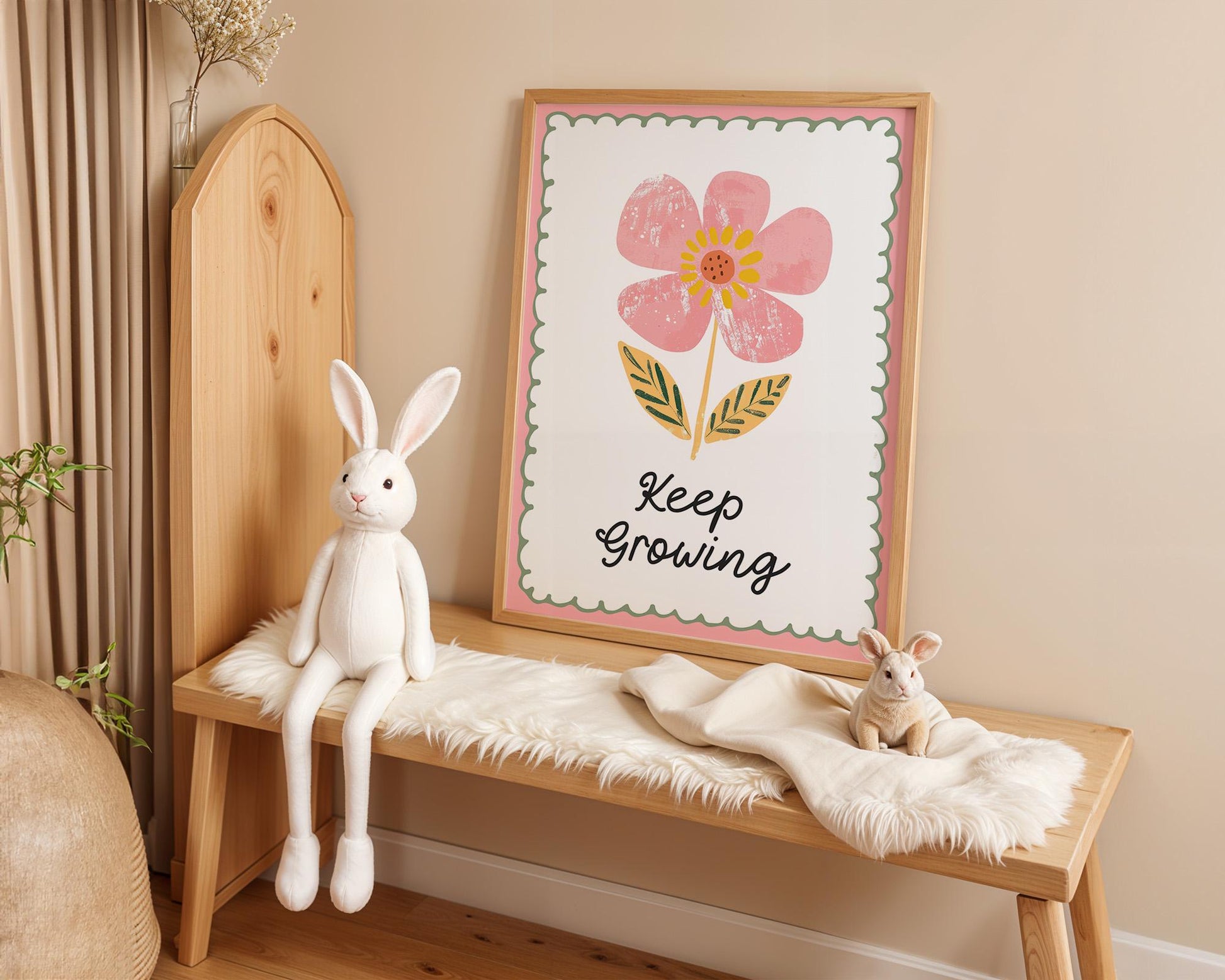 Poster Kinderzimmer Blume · Keep Growing Spruch · Liebevolle Deko mit Botschaft · Pastellfarben & Naturmotiv · Dekoprint ohne Rahmen-2