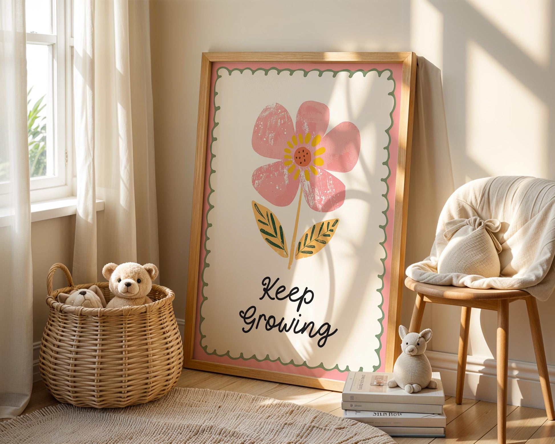 Poster Kinderzimmer Blume · Keep Growing Spruch · Liebevolle Deko mit Botschaft · Pastellfarben & Naturmotiv · Dekoprint ohne Rahmen-4
