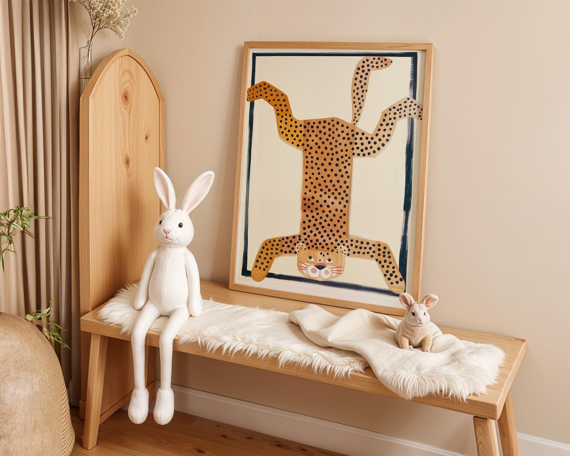 Poster Kinderzimmer Tier · Gepunkteter Leopard Kopfstand · Lustiges Wandbild im Retro Look · Wilde Tierdeko für Kinder · ohne Rahmen-2