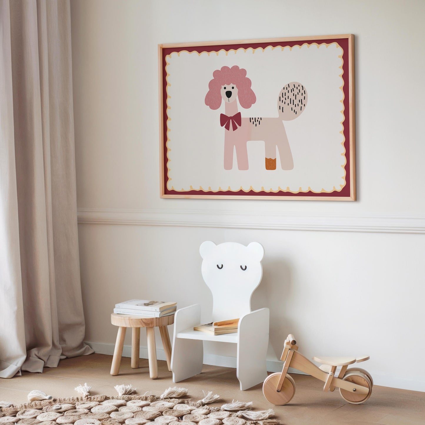 Poster Kinderzimmer Hund · Rosa Pudel mit Schleife · Verspieltes Tierposter im Retro Look · Liebevolle Deko für Kinder · Print ohne Rahmen-4