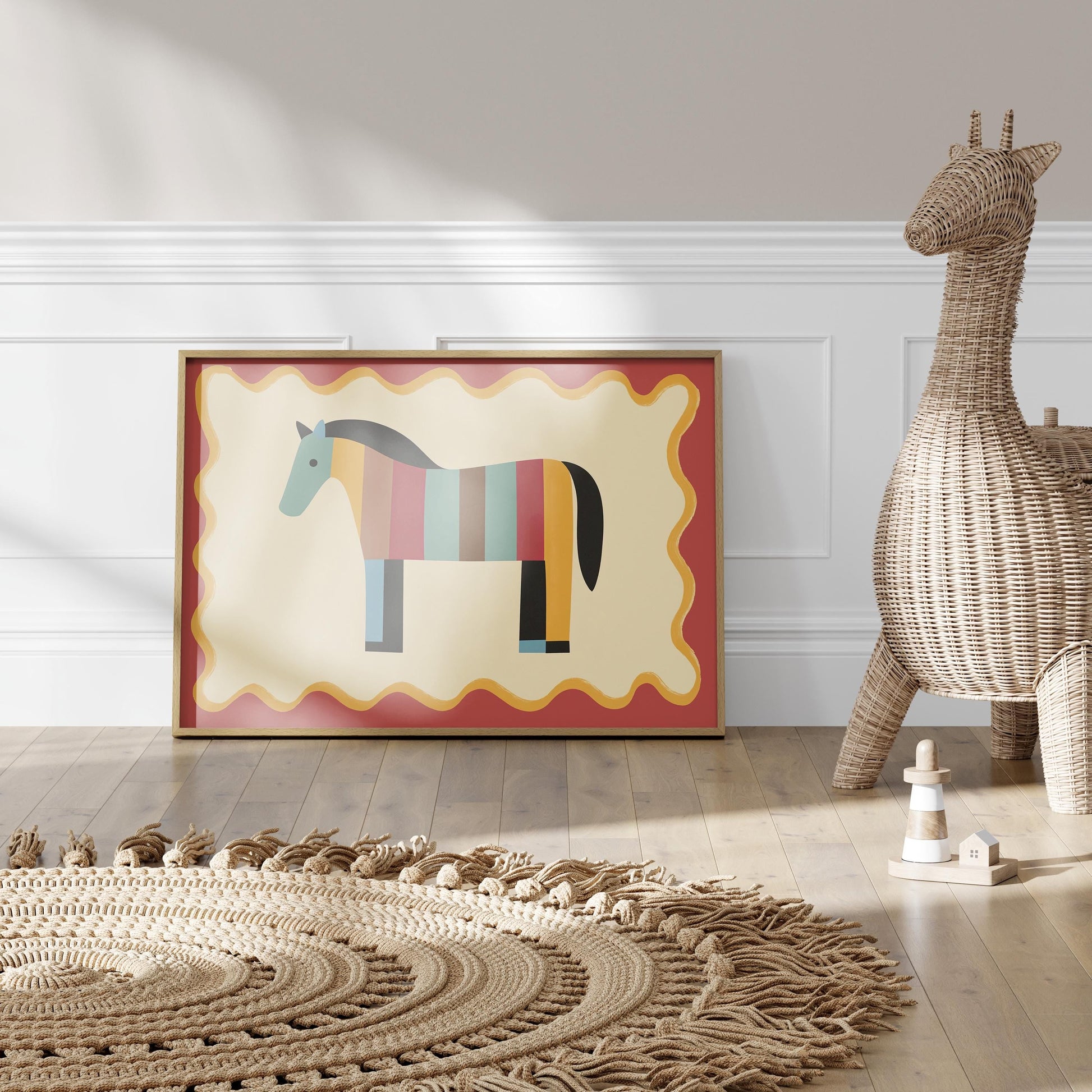 Poster Kinderzimmer Pferd · Bunt gestreiftes Pferd · Farbenfrohe Deko für Mädchen & Jungen · Fröhliches Tierposter Dekoprint ohne Rahmen-4