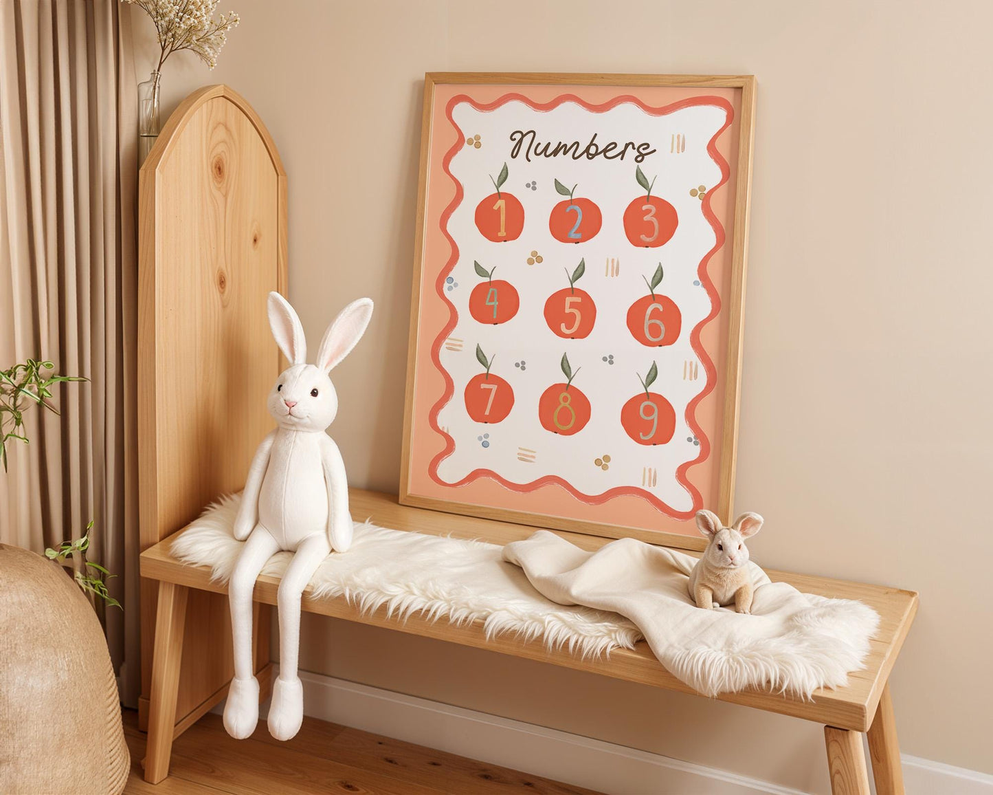 Poster Kinderzimmer Zahlen · Lernposter mit Früchten 19 · Spielerisch Zählen lernen · Pädagogische Deko im Boho Stil · Ohne Rahmen-1