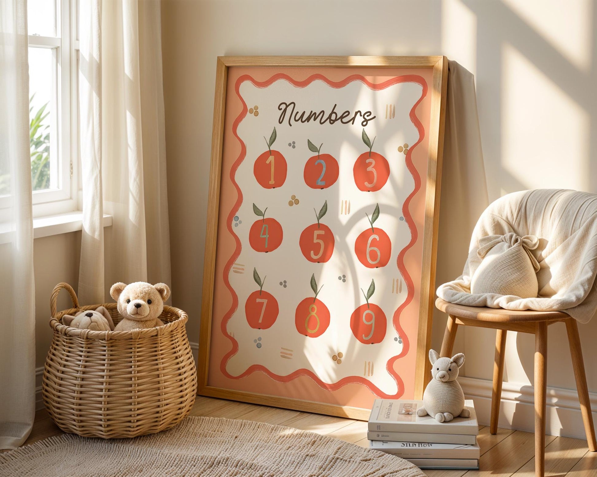 Poster Kinderzimmer Zahlen · Lernposter mit Früchten 19 · Spielerisch Zählen lernen · Pädagogische Deko im Boho Stil · Ohne Rahmen-3