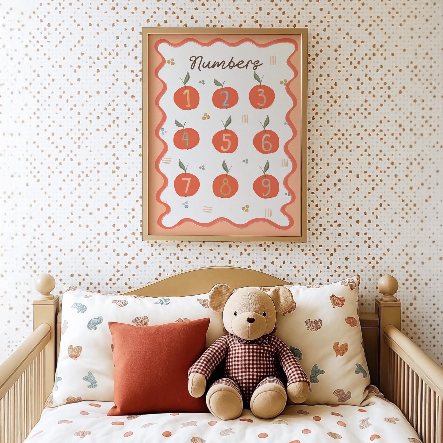 Poster Kinderzimmer Zahlen · Lernposter mit Früchten 19 · Spielerisch Zählen lernen · Pädagogische Deko im Boho Stil · Ohne Rahmen-4
