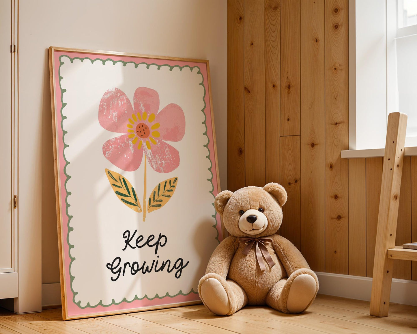 Poster Kinderzimmer Blume · Keep Growing Spruch · Liebevolle Deko mit Botschaft · Pastellfarben & Naturmotiv · Dekoprint ohne Rahmen-3