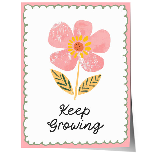 Poster Kinderzimmer Blume · Keep Growing Spruch · Liebevolle Deko mit Botschaft · Pastellfarben & Naturmotiv · Dekoprint ohne Rahmen-0