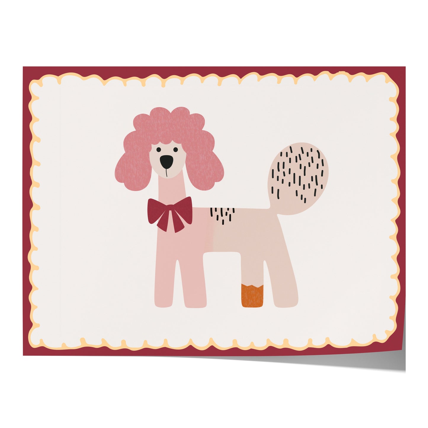 Poster Kinderzimmer Hund · Rosa Pudel mit Schleife · Verspieltes Tierposter im Retro Look · Liebevolle Deko für Kinder · Print ohne Rahmen-0