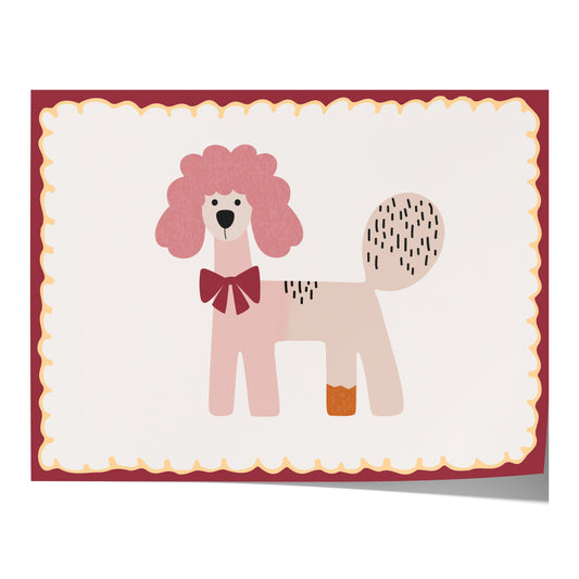 Poster Kinderzimmer Hund · Rosa Pudel mit Schleife · Verspieltes Tierposter im Retro Look · Liebevolle Deko für Kinder · Print ohne Rahmen-0